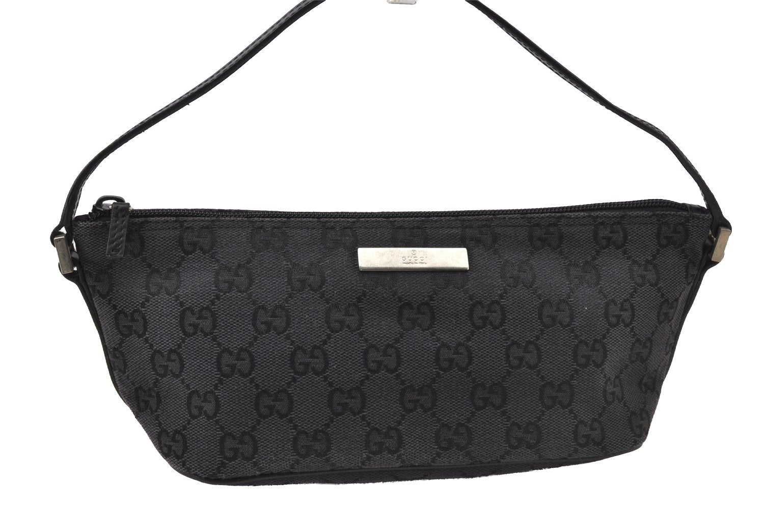Authentic GUCCI Hand Bag Pouch Purse GG Canvas Leather 0391103 Black 9189I