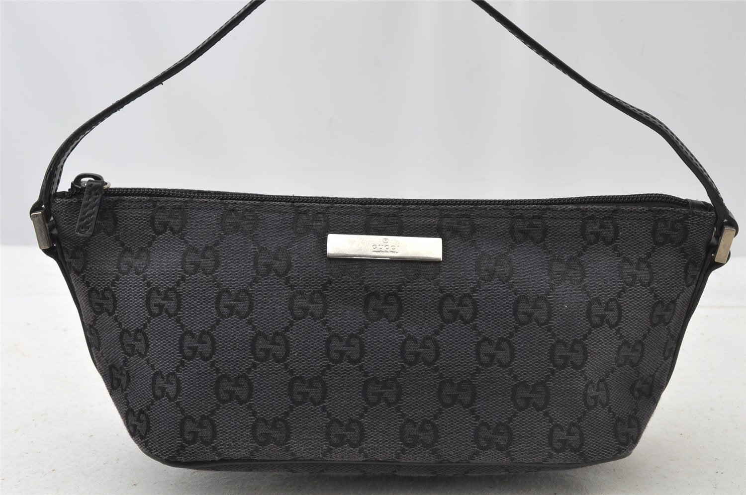 Authentic GUCCI Hand Bag Pouch Purse GG Canvas Leather 0391103 Black 9189I