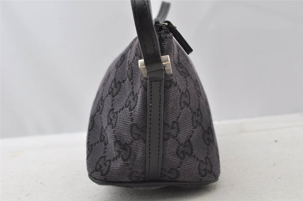 Authentic GUCCI Hand Bag Pouch Purse GG Canvas Leather 0391103 Black 9189I