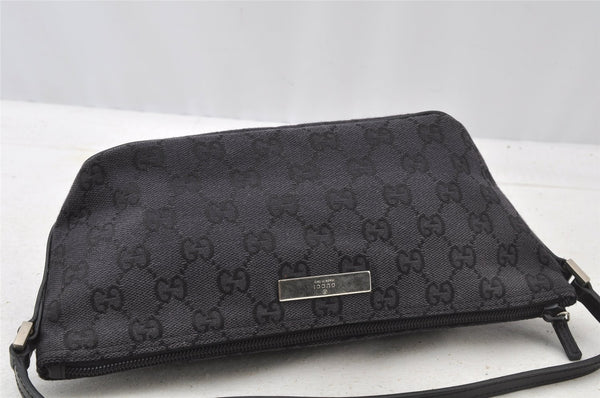 Authentic GUCCI Hand Bag Pouch Purse GG Canvas Leather 0391103 Black 9189I