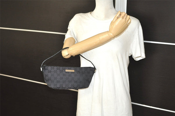 Authentic GUCCI Hand Bag Pouch Purse GG Canvas Leather 0391103 Black 9189I