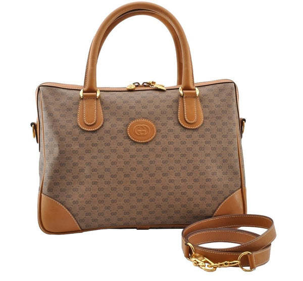 Authentic GUCCI Micro GG PVC Leather 2Way Shoulder Hand Bag Brown Junk 9190I