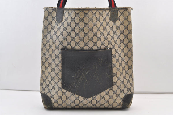 Authentic GUCCI Sherry Line Shoulder Tote Bag GG PVC Leather Navy Blue 9190J