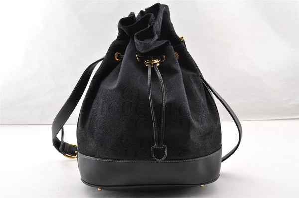 Authentic GUCCI Shoulder Drawstring Cross Bag Canvas Leather Black Junk 9191I