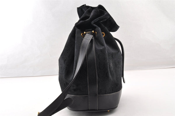 Authentic GUCCI Shoulder Drawstring Cross Bag Canvas Leather Black Junk 9191I