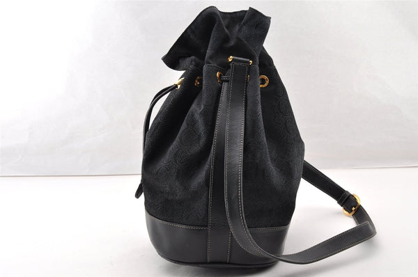 Authentic GUCCI Shoulder Drawstring Cross Bag Canvas Leather Black Junk 9191I