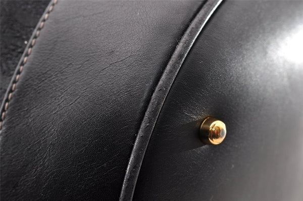 Authentic GUCCI Shoulder Drawstring Cross Bag Canvas Leather Black Junk 9191I