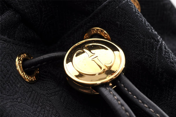 Authentic GUCCI Shoulder Drawstring Cross Bag Canvas Leather Black Junk 9191I
