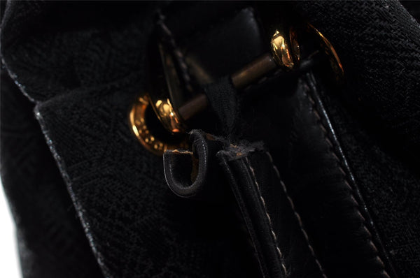 Authentic GUCCI Shoulder Drawstring Cross Bag Canvas Leather Black Junk 9191I