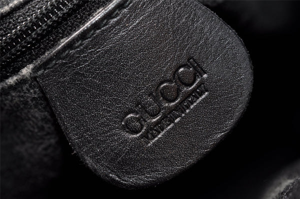 Authentic GUCCI Shoulder Drawstring Cross Bag Canvas Leather Black Junk 9191I