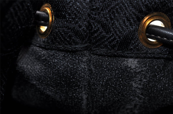 Authentic GUCCI Shoulder Drawstring Cross Bag Canvas Leather Black Junk 9191I