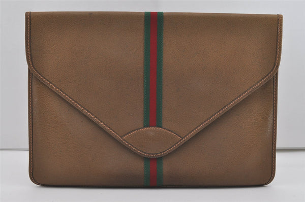 Authentic GUCCI Vintage Web Sherry Line Document Case Leather Brown 9192I