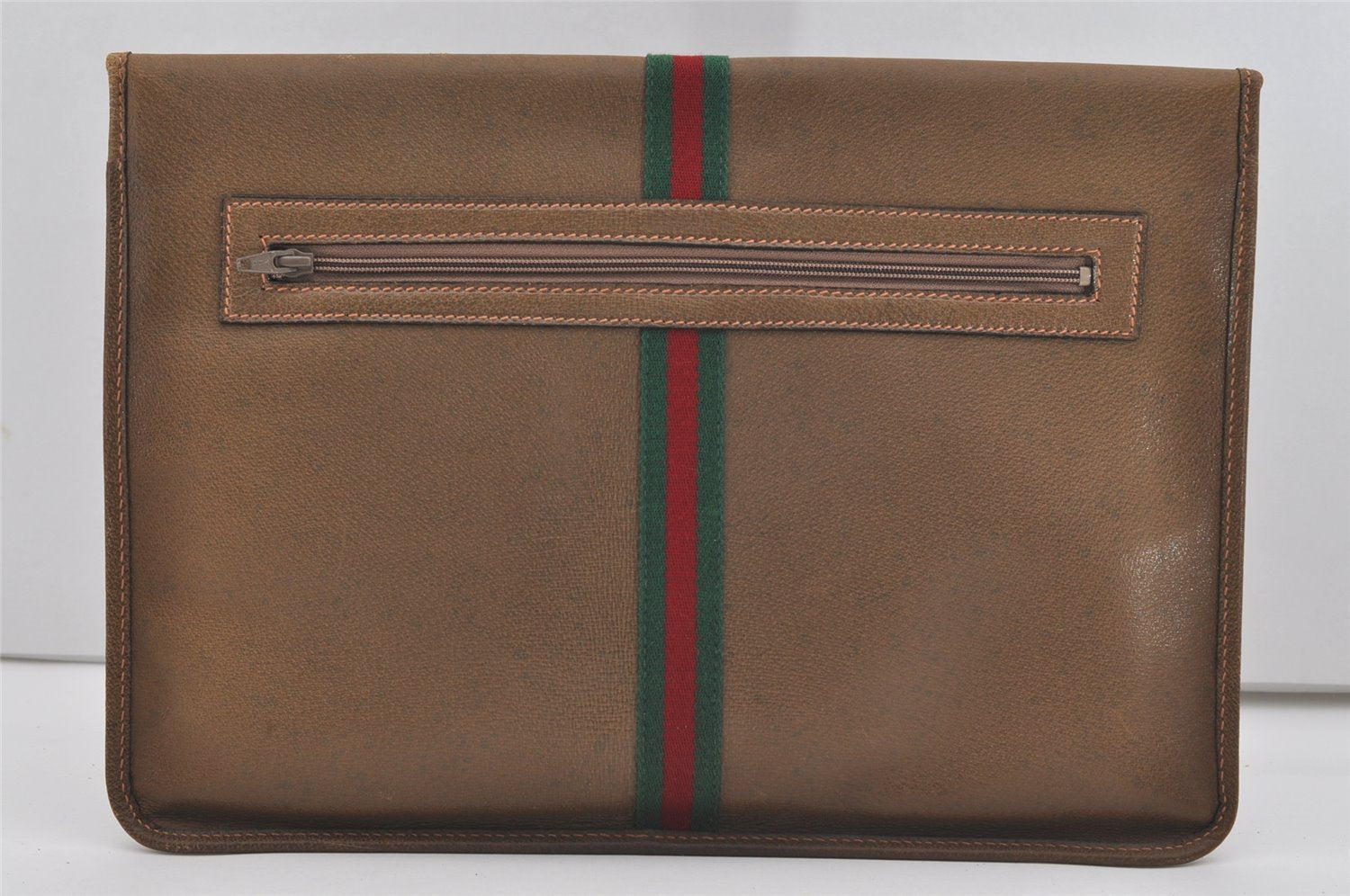 Authentic GUCCI Vintage Web Sherry Line Document Case Leather Brown 9192I
