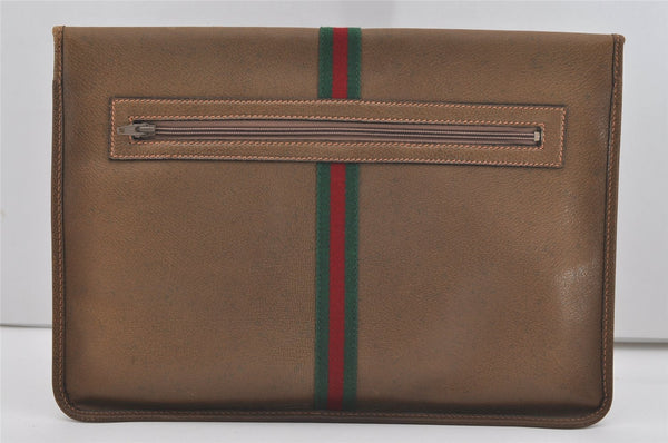 Authentic GUCCI Vintage Web Sherry Line Document Case Leather Brown 9192I