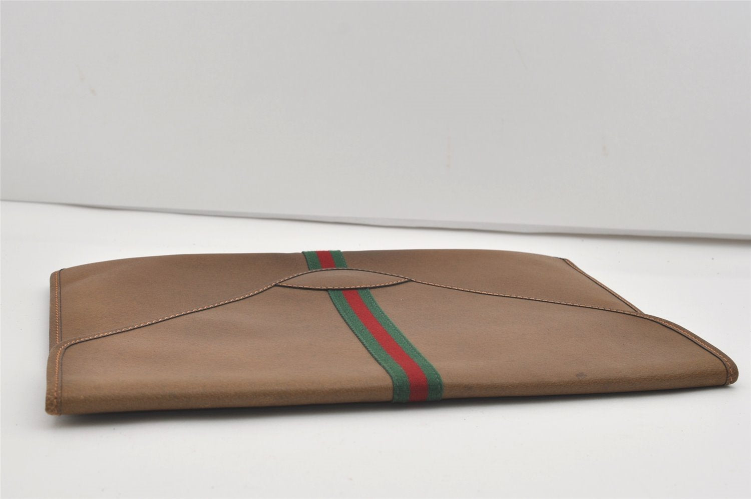 Authentic GUCCI Vintage Web Sherry Line Document Case Leather Brown 9192I