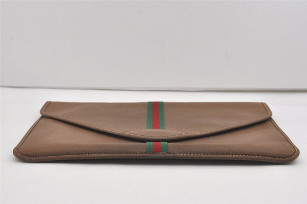 Authentic GUCCI Vintage Web Sherry Line Document Case Leather Brown 9192I
