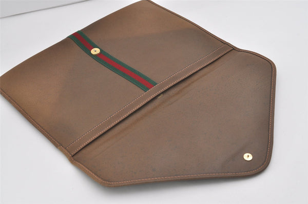 Authentic GUCCI Vintage Web Sherry Line Document Case Leather Brown 9192I