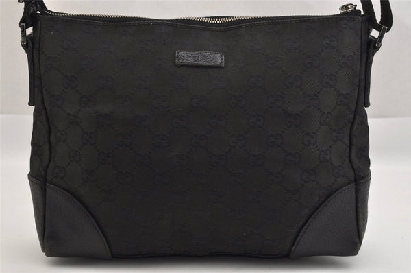 Authentic GUCCI Shoulder Cross Body Bag GG Canvas Leather 114273 Black 9192J