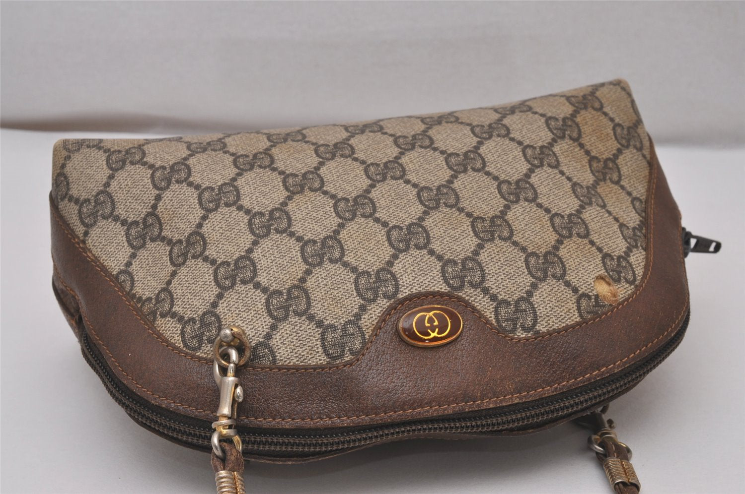 Authentic GUCCI 2Way Shoulder Cross Body Purse GG PVC Leather Brown 9193I