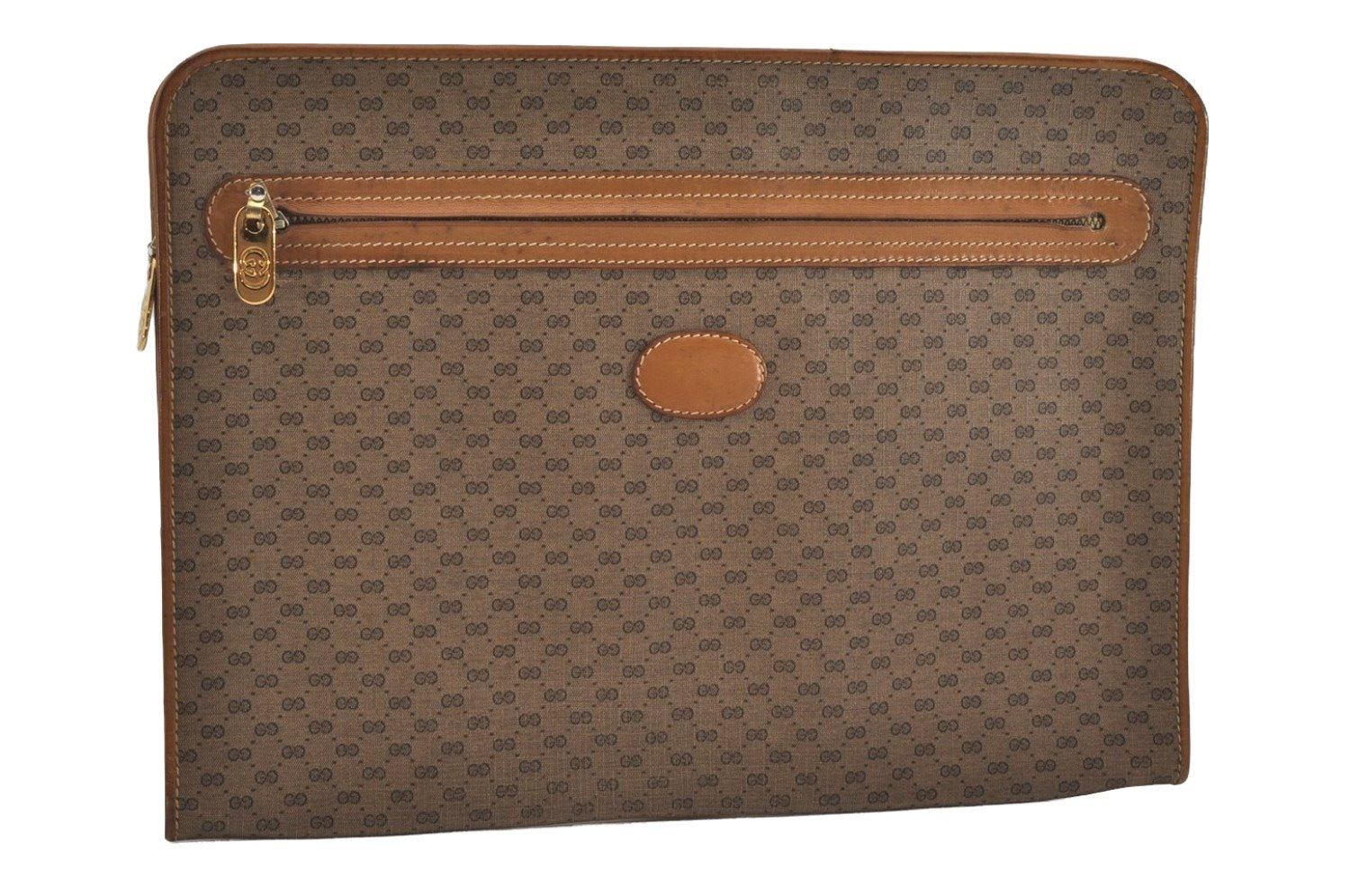 Authentic GUCCI Micro GG PVC Leather Clutch Documents Case Purse Brown 9195I