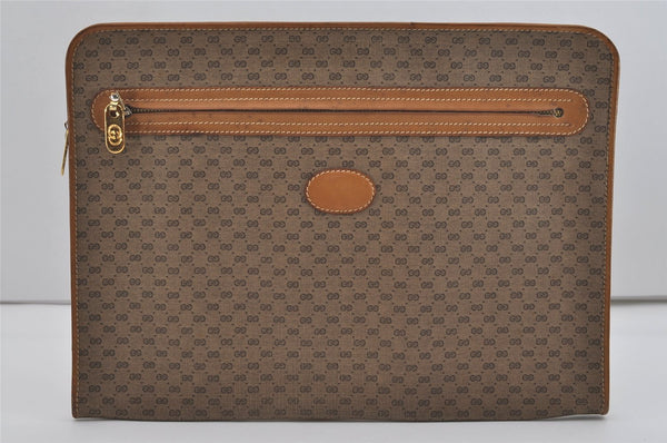 Authentic GUCCI Micro GG PVC Leather Clutch Documents Case Purse Brown 9195I