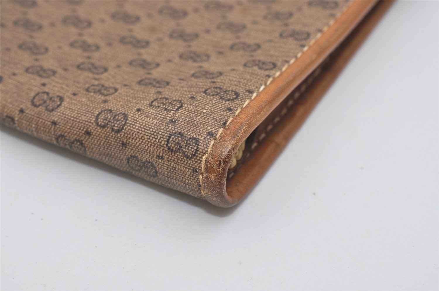 Authentic GUCCI Micro GG PVC Leather Clutch Documents Case Purse Brown 9195I