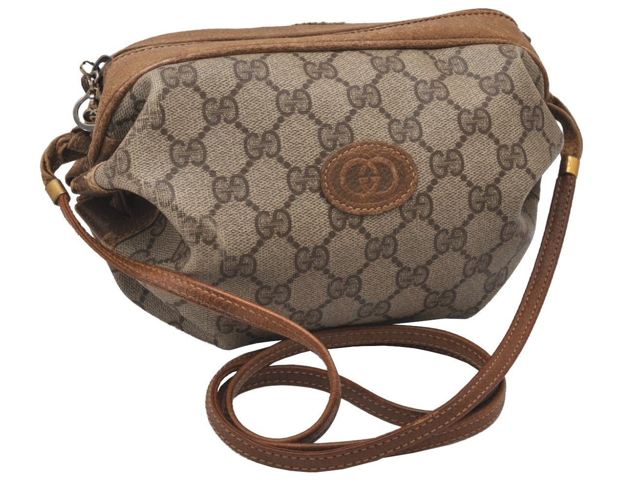 Authentic GUCCI Shoulder Cross Body Bag Purse GG PVC Leather Brown 9196I