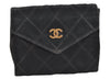 Authentic CHANEL Vintage Bicolore Satin Coin Purse Card Case Black CC Logo 9196J