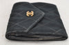 Authentic CHANEL Vintage Bicolore Satin Coin Purse Card Case Black CC Logo 9196J