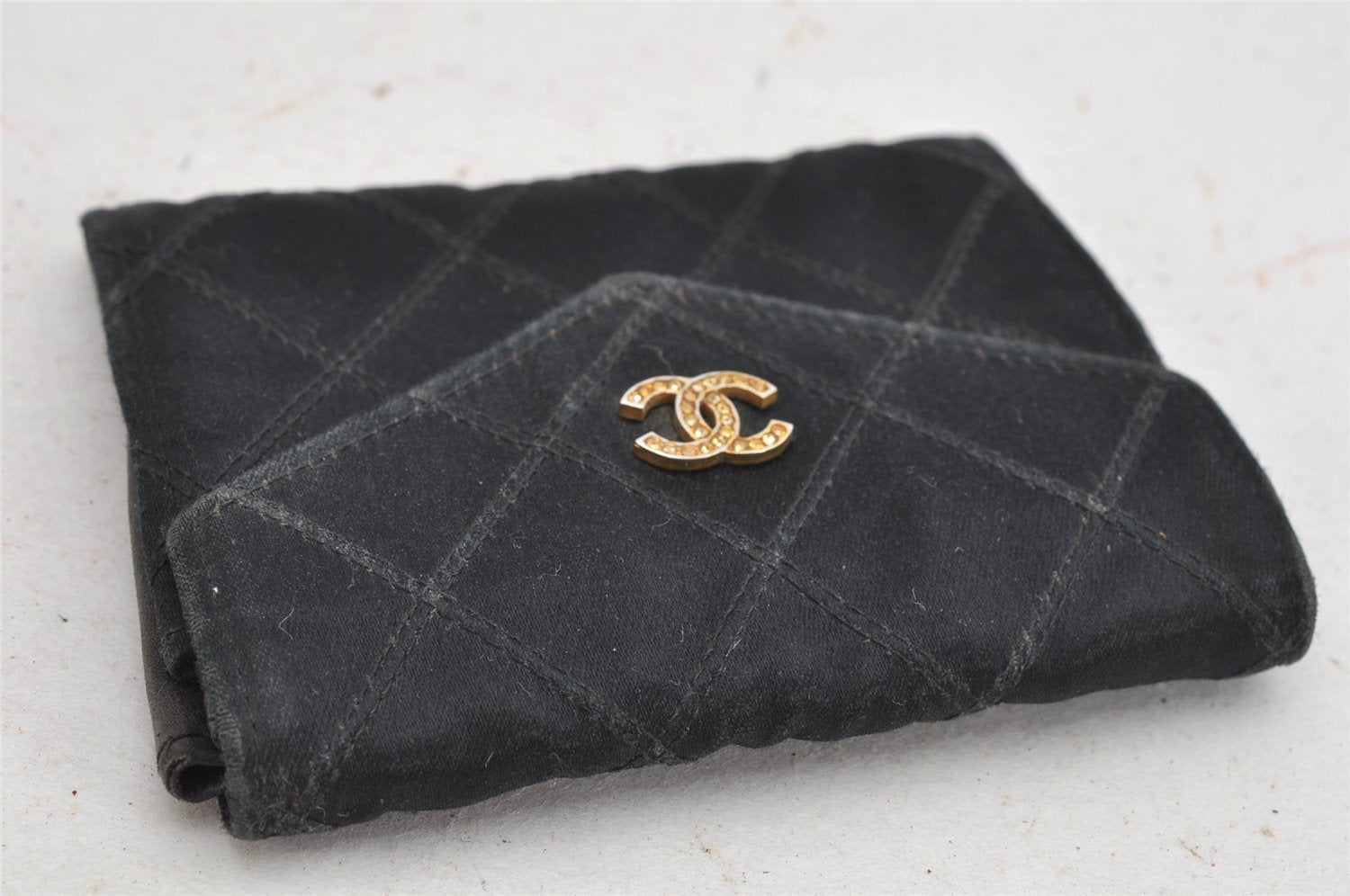 Authentic CHANEL Vintage Bicolore Satin Coin Purse Card Case Black CC Logo 9196J