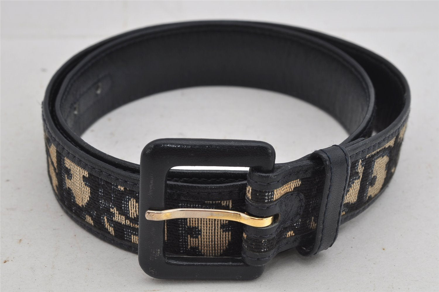 Authentic Christian Dior Trotter Belt Canvas Leather Size 70cm 27.6