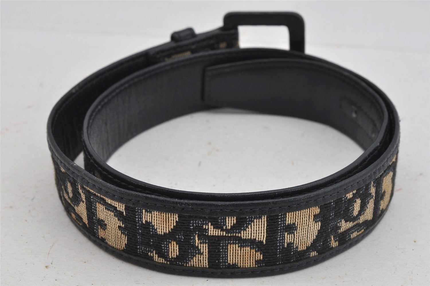 Authentic Christian Dior Trotter Belt Canvas Leather Size 70cm 27.6