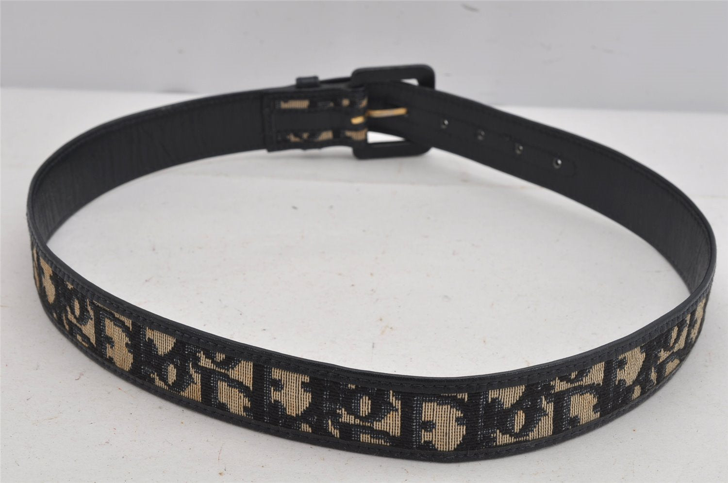 Authentic Christian Dior Trotter Belt Canvas Leather Size 70cm 27.6