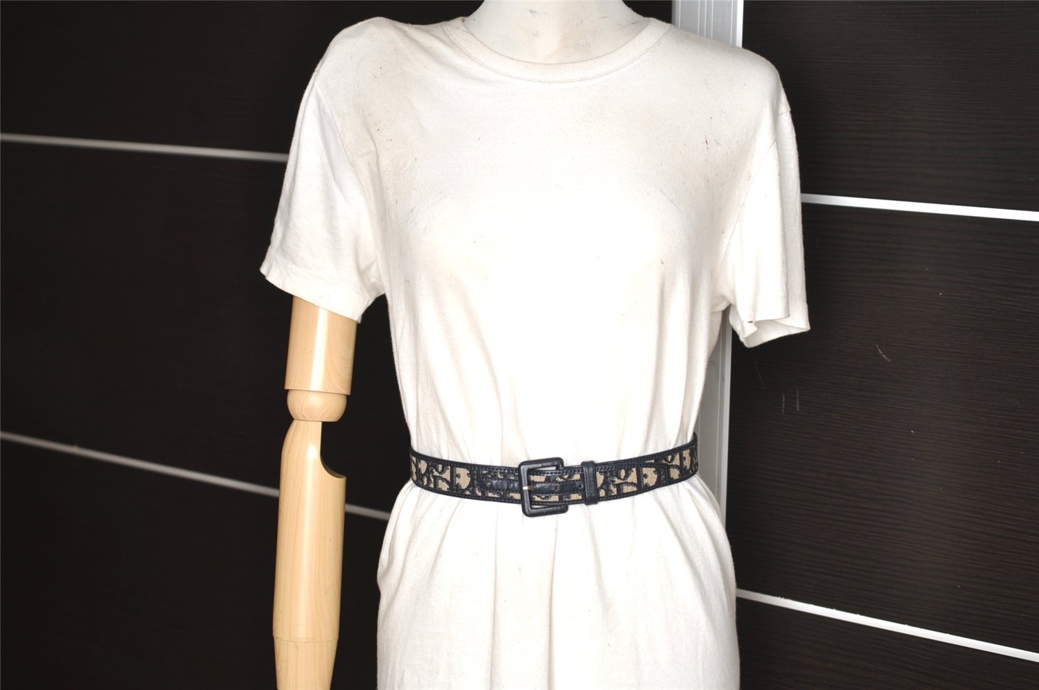 Authentic Christian Dior Trotter Belt Canvas Leather Size 70cm 27.6