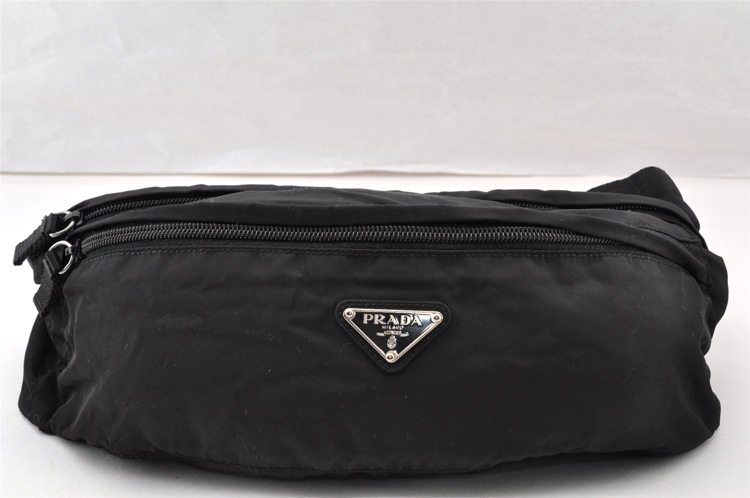 Authentic PRADA Vintage Nylon Tessuto Waist Body Bag Purse Black 9198I