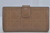 Authentic Christian Dior Cannage Leather Bifold Long Wallet Purse Beige CD 9200J