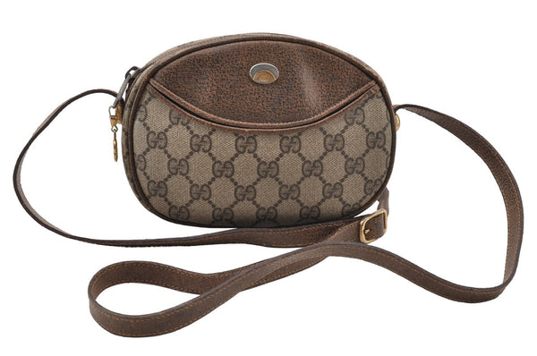 Authentic GUCCI Shoulder Cross Body Bag Purse GG PVC Leather Brown Junk 9202I
