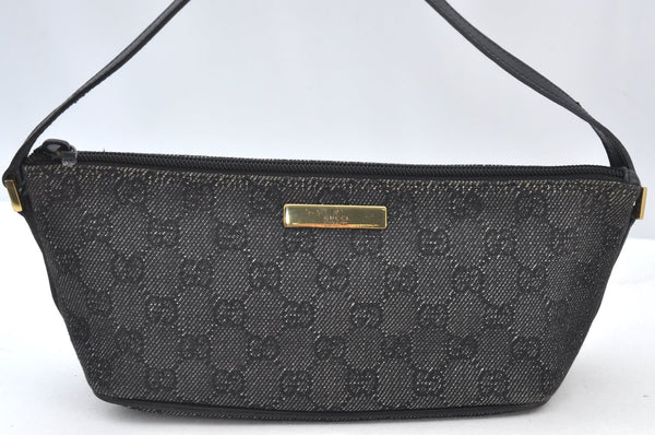 Authentic GUCCI Vintage Hand Bag Pouch Purse GG Canvas Leather 07198 Black 9212H