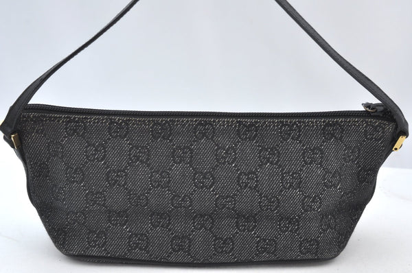 Authentic GUCCI Vintage Hand Bag Pouch Purse GG Canvas Leather 07198 Black 9212H