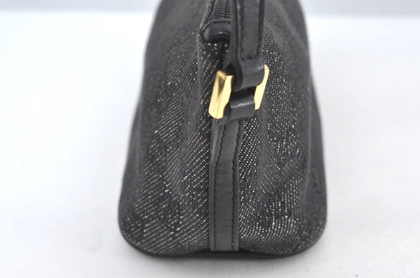 Authentic GUCCI Vintage Hand Bag Pouch Purse GG Canvas Leather 07198 Black 9212H