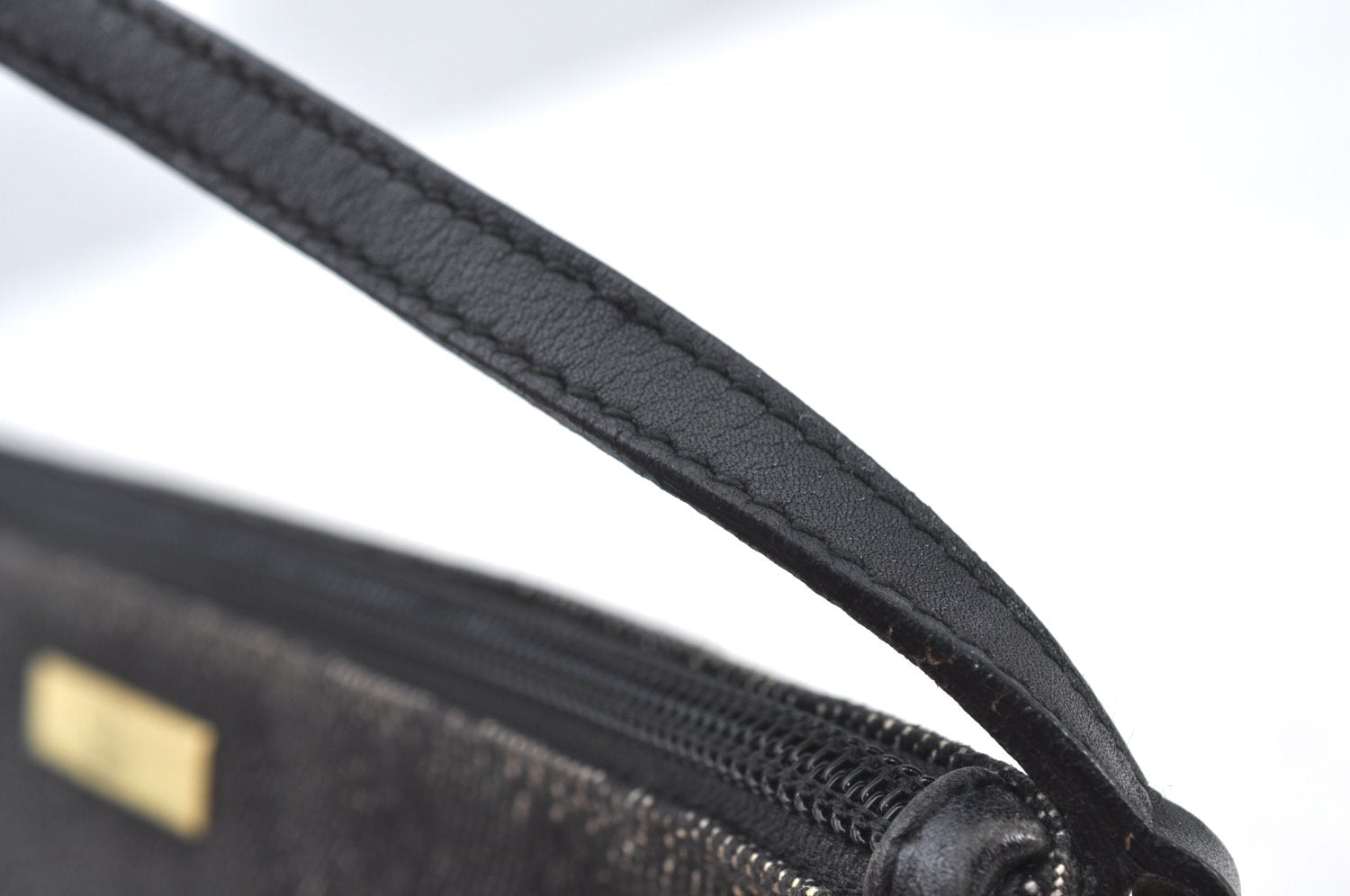 Authentic GUCCI Vintage Hand Bag Pouch Purse GG Canvas Leather 07198 Black 9212H