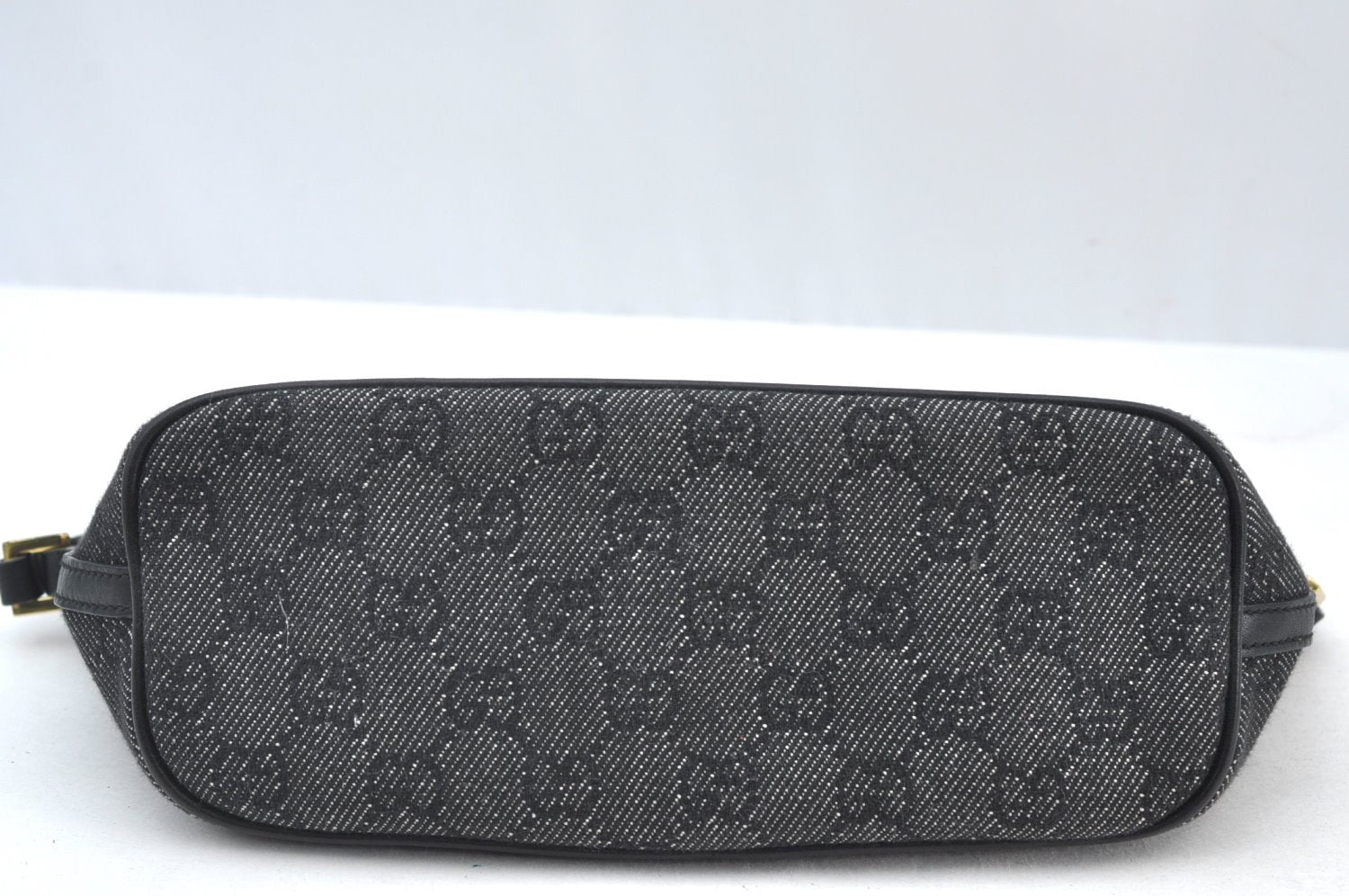 Authentic GUCCI Vintage Hand Bag Pouch Purse GG Canvas Leather 07198 Black 9212H