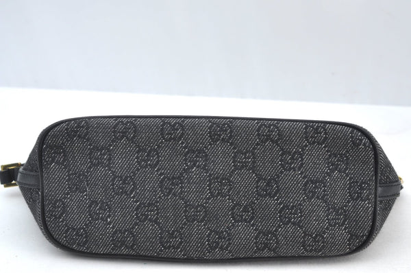 Authentic GUCCI Vintage Hand Bag Pouch Purse GG Canvas Leather 07198 Black 9212H