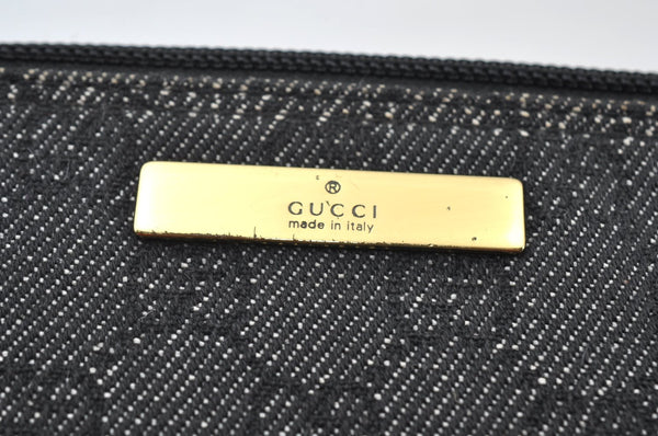 Authentic GUCCI Vintage Hand Bag Pouch Purse GG Canvas Leather 07198 Black 9212H