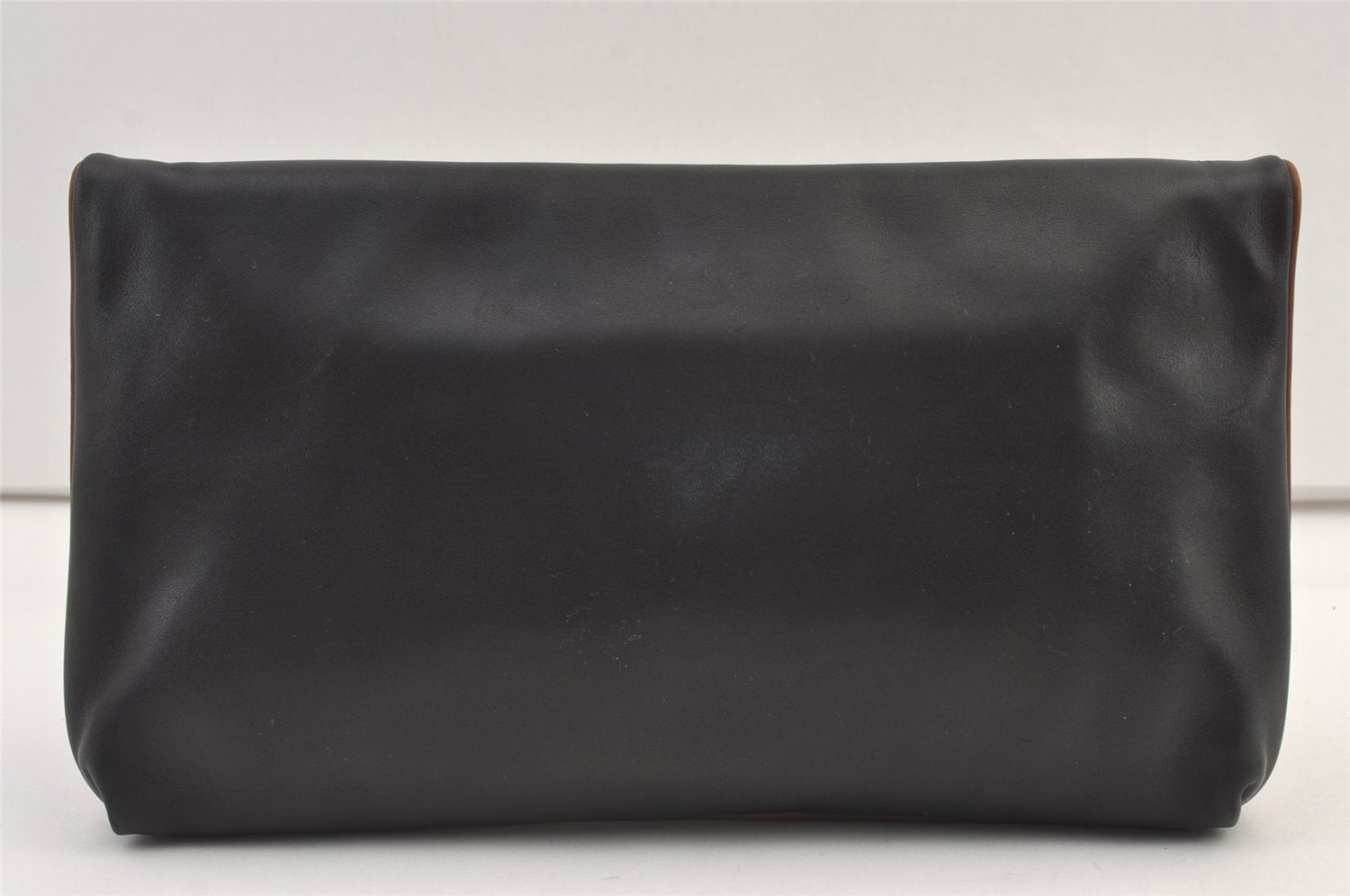 Authentic CELINE Vintage Clutch Hand Bag Purse Leather Black 9215J