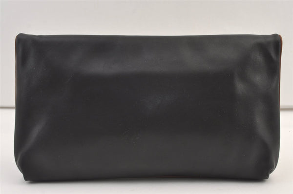 Authentic CELINE Vintage Clutch Hand Bag Purse Leather Black 9215J