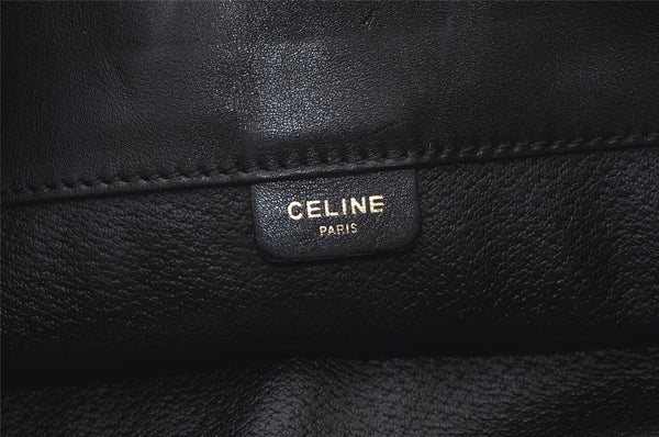 Authentic CELINE Vintage Clutch Hand Bag Purse Leather Black 9215J