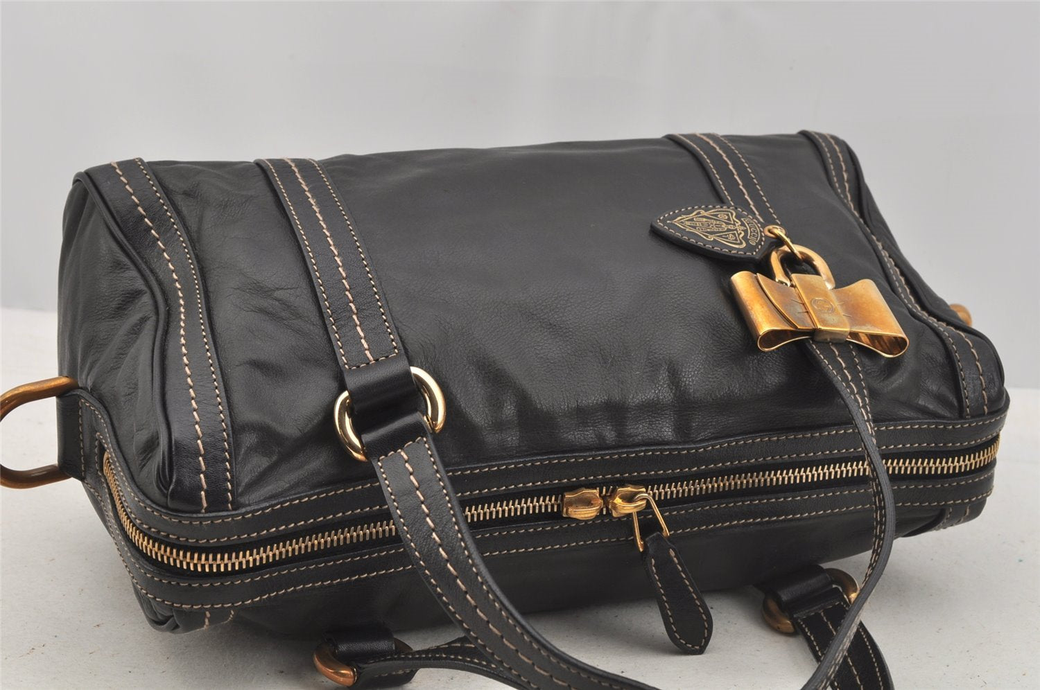 Authentic GUCCI Duchessa Line 2Way Hand Boston Bag Leather 181487 Black 9216I