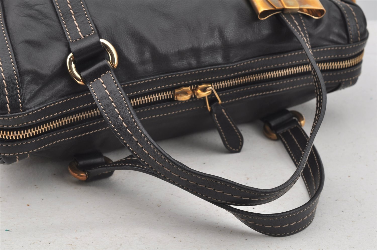 Authentic GUCCI Duchessa Line 2Way Hand Boston Bag Leather 181487 Black 9216I