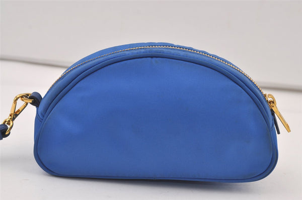 Authentic PRADA Vintage Nylon Tessuto Saffiano Leather Pouch Purse Blue 9216J